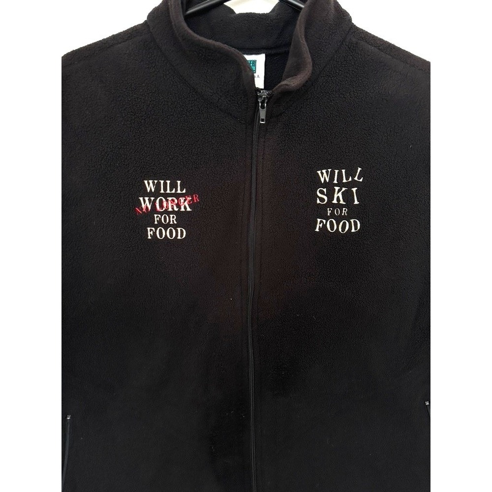 Vintage Polartec Fleece Vest Large Black Full Zip Retro Novelty Funny Ski Bum